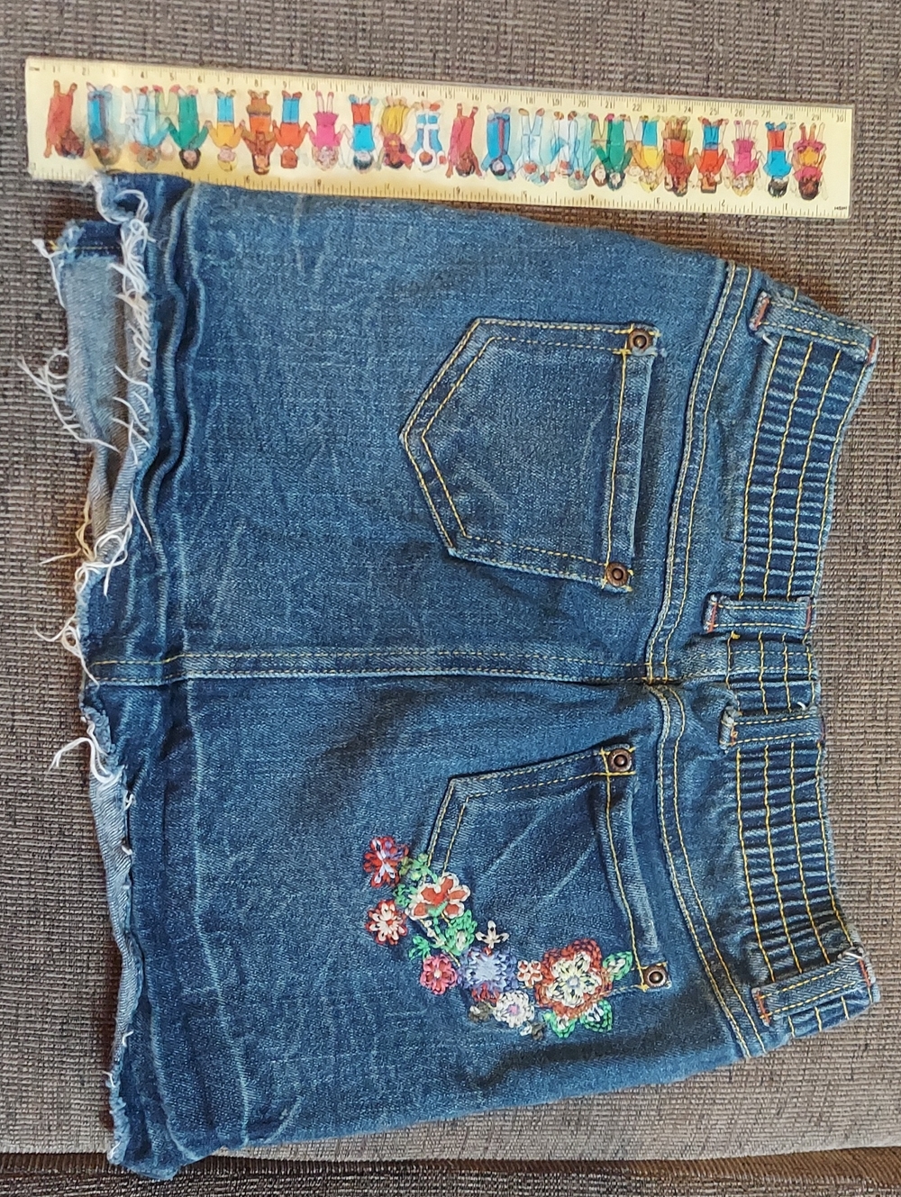6X Mary Kate And Ashley Dark Blue Denim Mini Skirt with Floral Embroidery